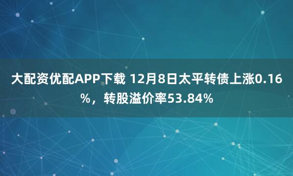 大配资优配APP下载 12月8日太平转债上涨0.16%,转股溢价率53.84%