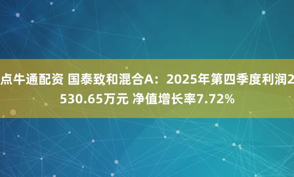 点牛通配资 国泰致和混合A：2025年第四季度利润2530.65万元 净值增长率7.72%